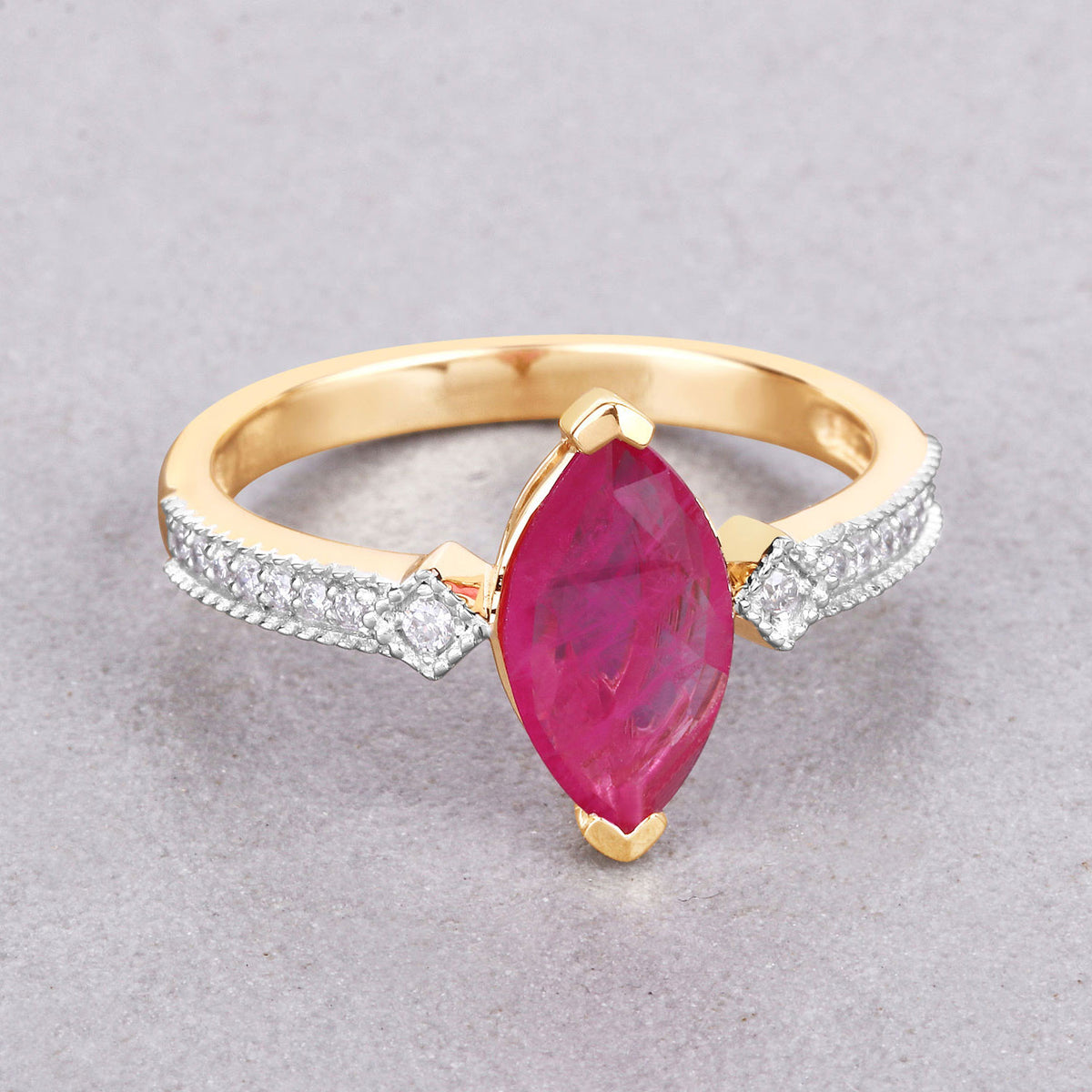 Ruby Ring With Diamonds 0.98 Carats 14K Yellow Gold