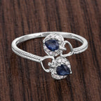 Blue Sapphire Ring With Diamonds 0.3 Carats 14K White Gold