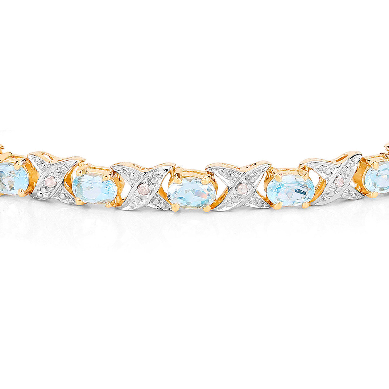 Aquamarine Bracelet White Diamonds 6.5 Carats 14K Gold Plated Silver