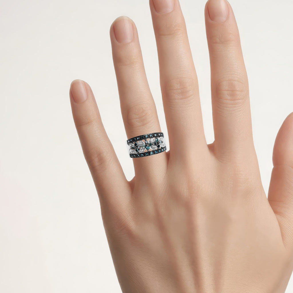Blue Diamond Ring 0.5 Carats Sterling Silver