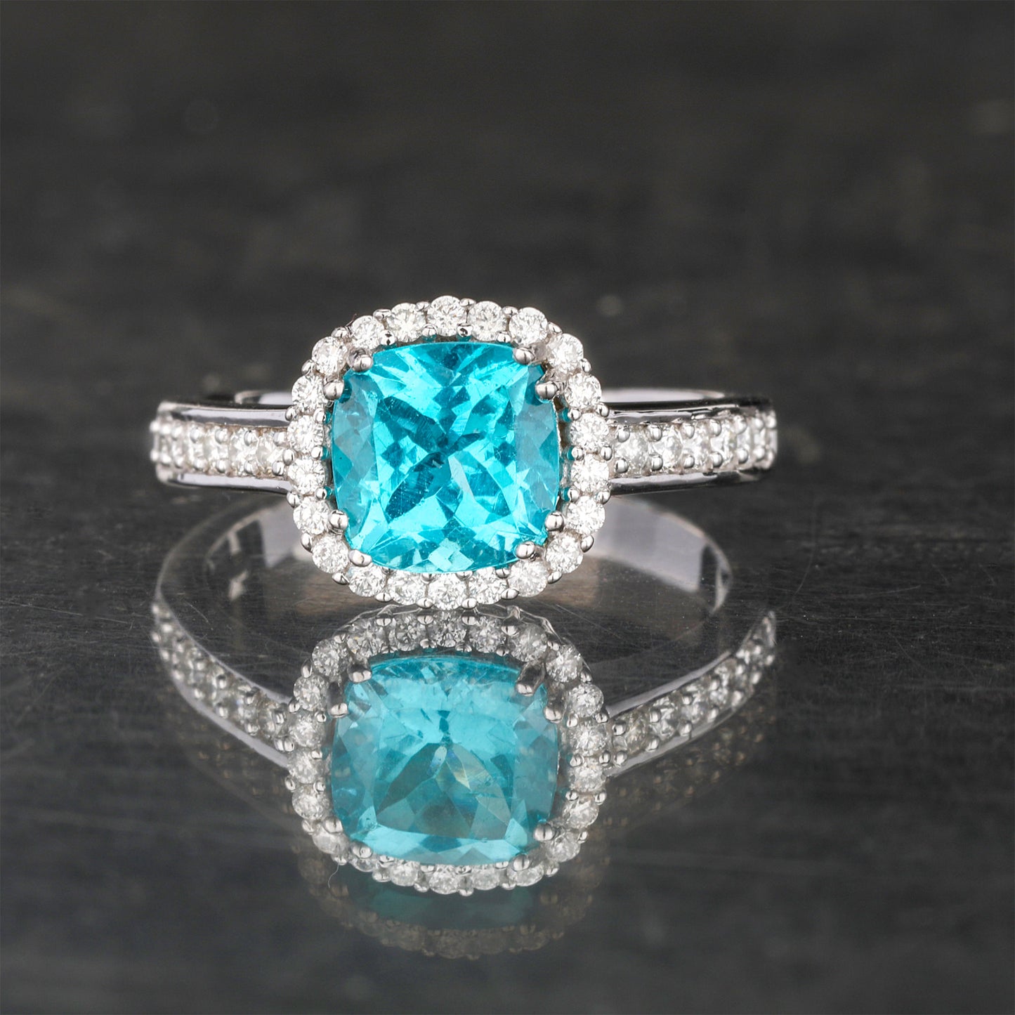 Apatite Ring With Diamonds 1.85 Carats 9K White Gold