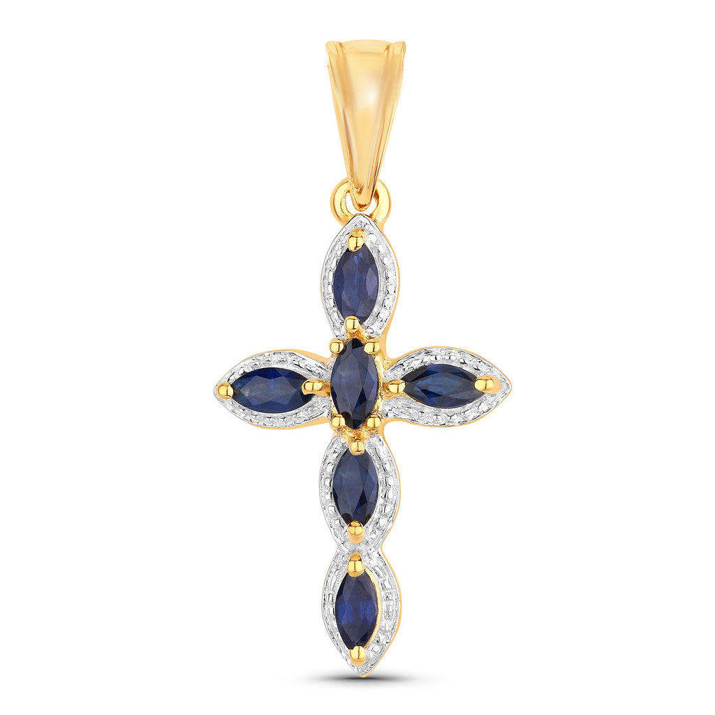 Blue Sapphire Pendant 0.88 Carats Gold Plated Silver