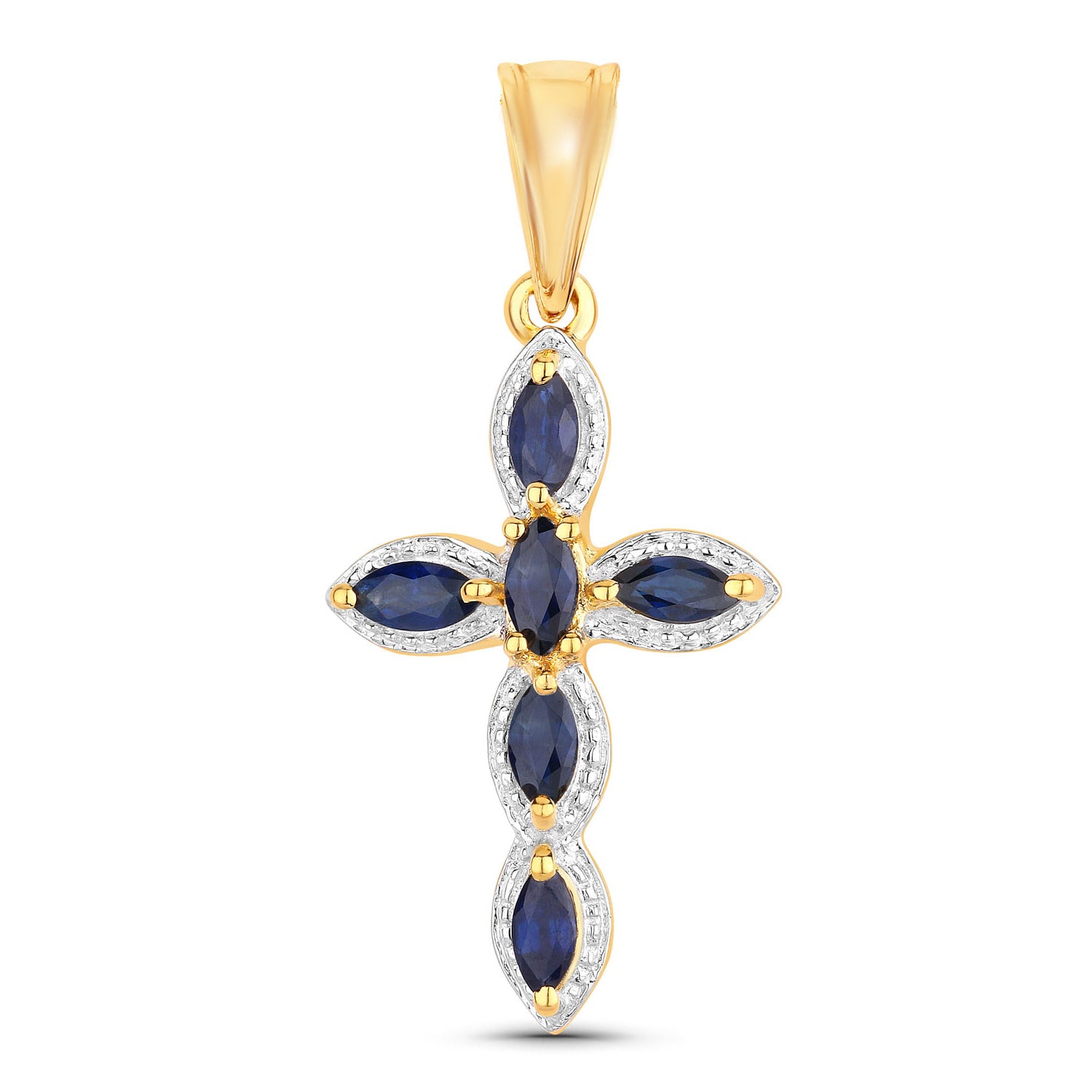 Blue Sapphire Pendant 0.88 Carats Gold Plated Silver