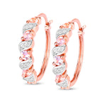 Morganite Hoop Earrings White Topaz 1.02 Carats 18K Rose Gold Plated Silver