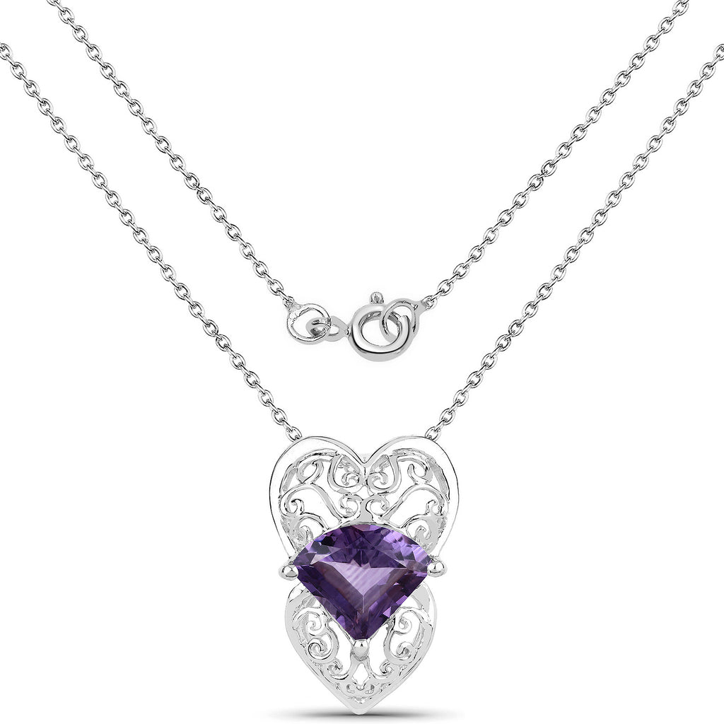 Amethyst Heart Pendant 7.78 Carats Sterling Silver