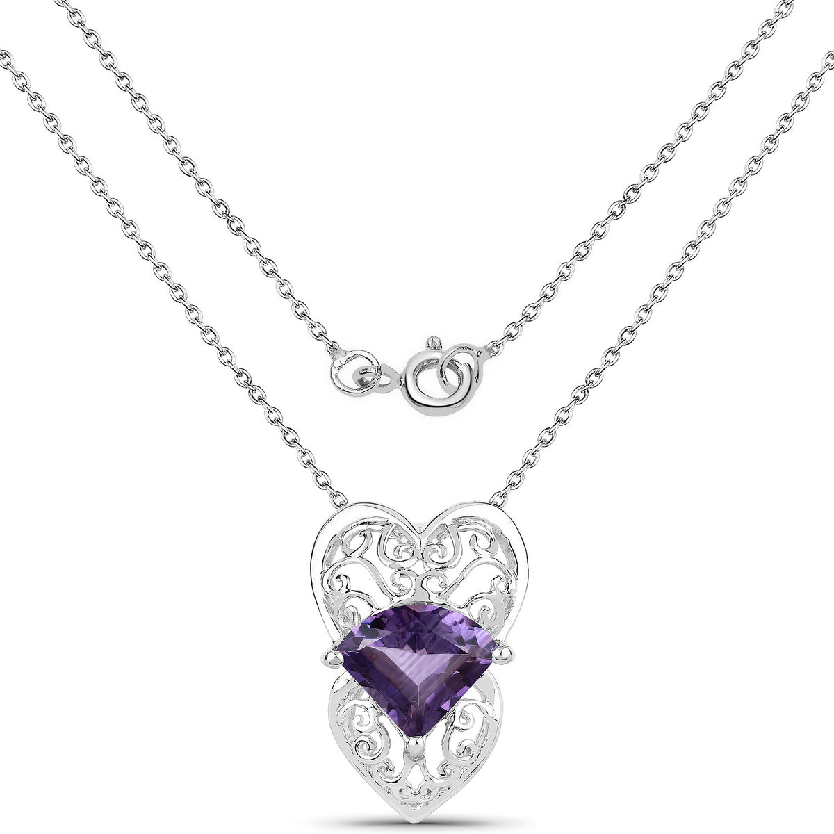 Amethyst Heart Pendant 7.78 Carats Sterling Silver