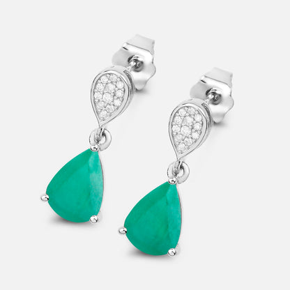Zambian Emerald Dangle Earrings Diamonds 2.26 Carats 10K White Gold