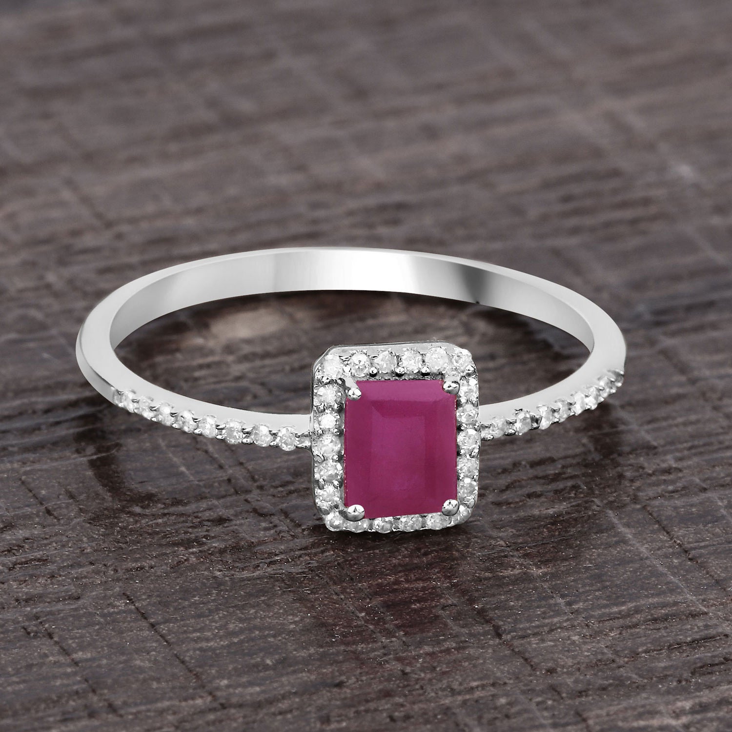 Ruby Ring With Diamonds 0.54 Carats 14K White Gold
