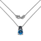 Swiss Blue Topaz Pendant With Multicolor Diamonds 4.9 Carats Sterling Silver