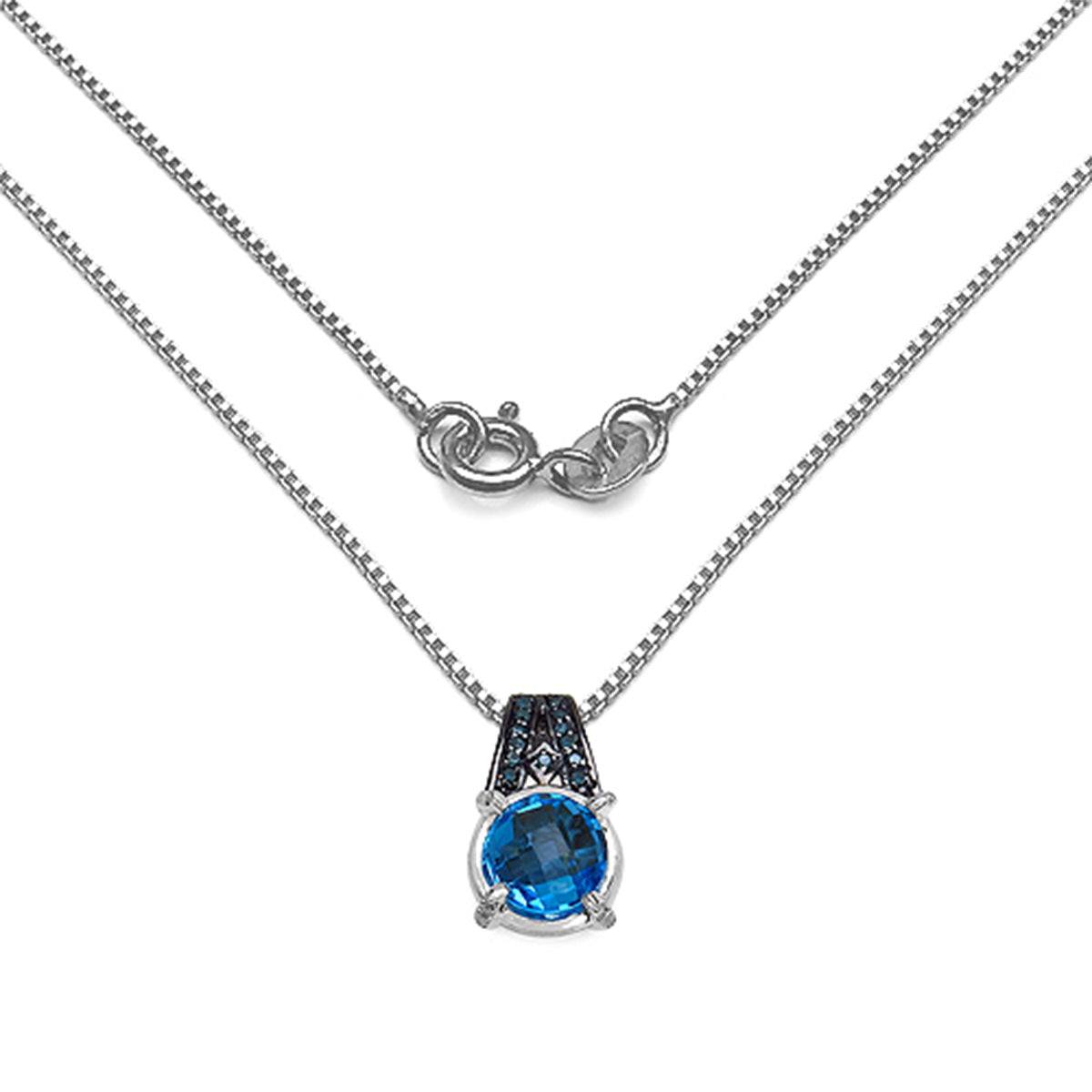 Swiss Blue Topaz Pendant With Multicolor Diamonds 4.9 Carats Sterling Silver