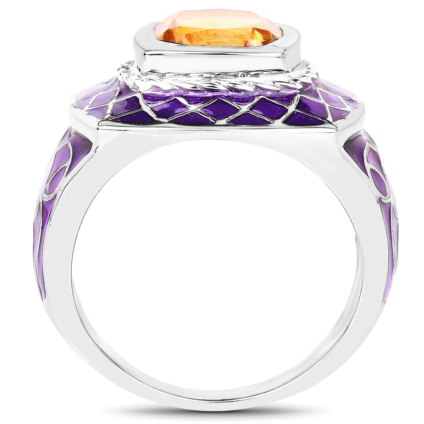 Citrine Cocktail Ring Purple Enamel 2 Carats