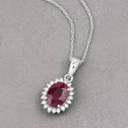Ruby Pendant With Diamonds 1.56 Carats 10K White Gold