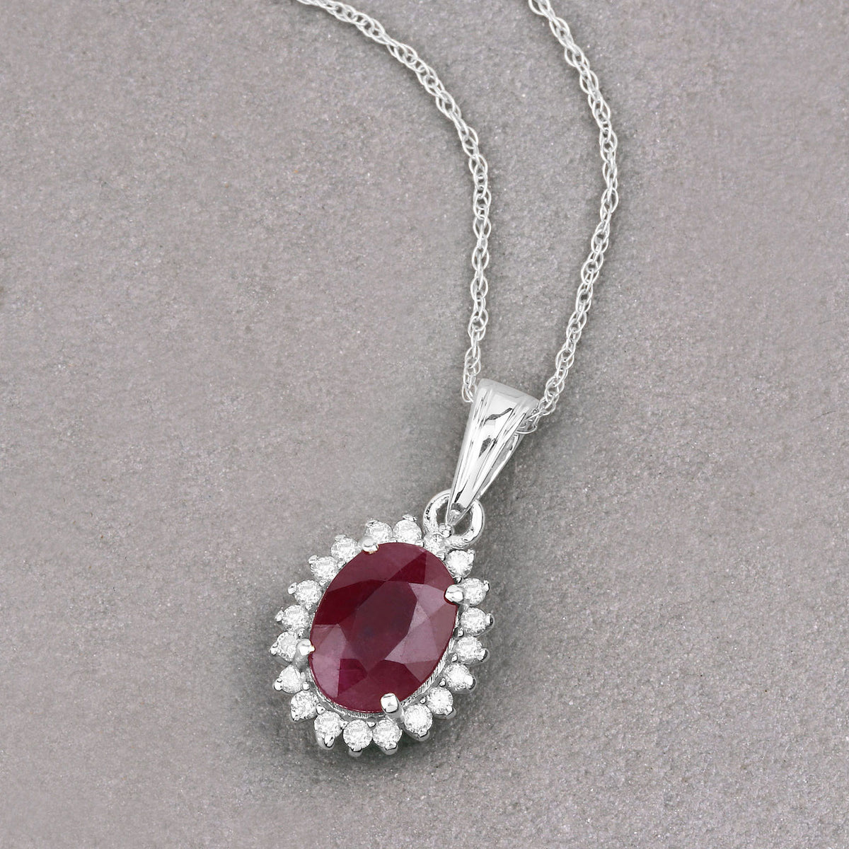 Ruby Pendant With Diamonds 1.56 Carats 10K White Gold