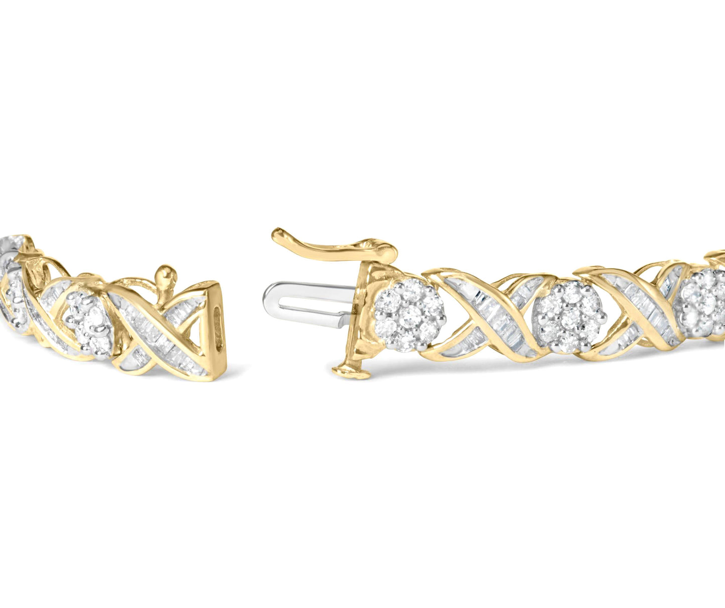 XOXO Diamond Link Bracelet Round and Baguette Cut 3 Carats 10K Yellow Gold