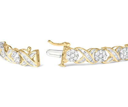 XOXO Diamond Link Bracelet Round and Baguette Cut 3 Carats 10K Yellow Gold