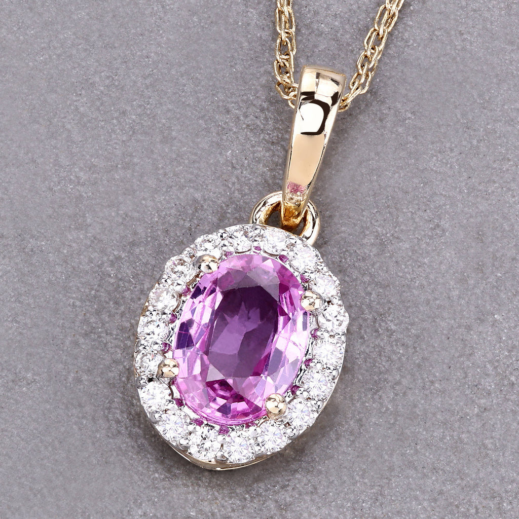 Pink Sapphire Pendant With Diamonds 0.96 Carats 14K Yellow Gold