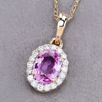 Pink Sapphire Pendant With Diamonds 0.96 Carats 14K Yellow Gold