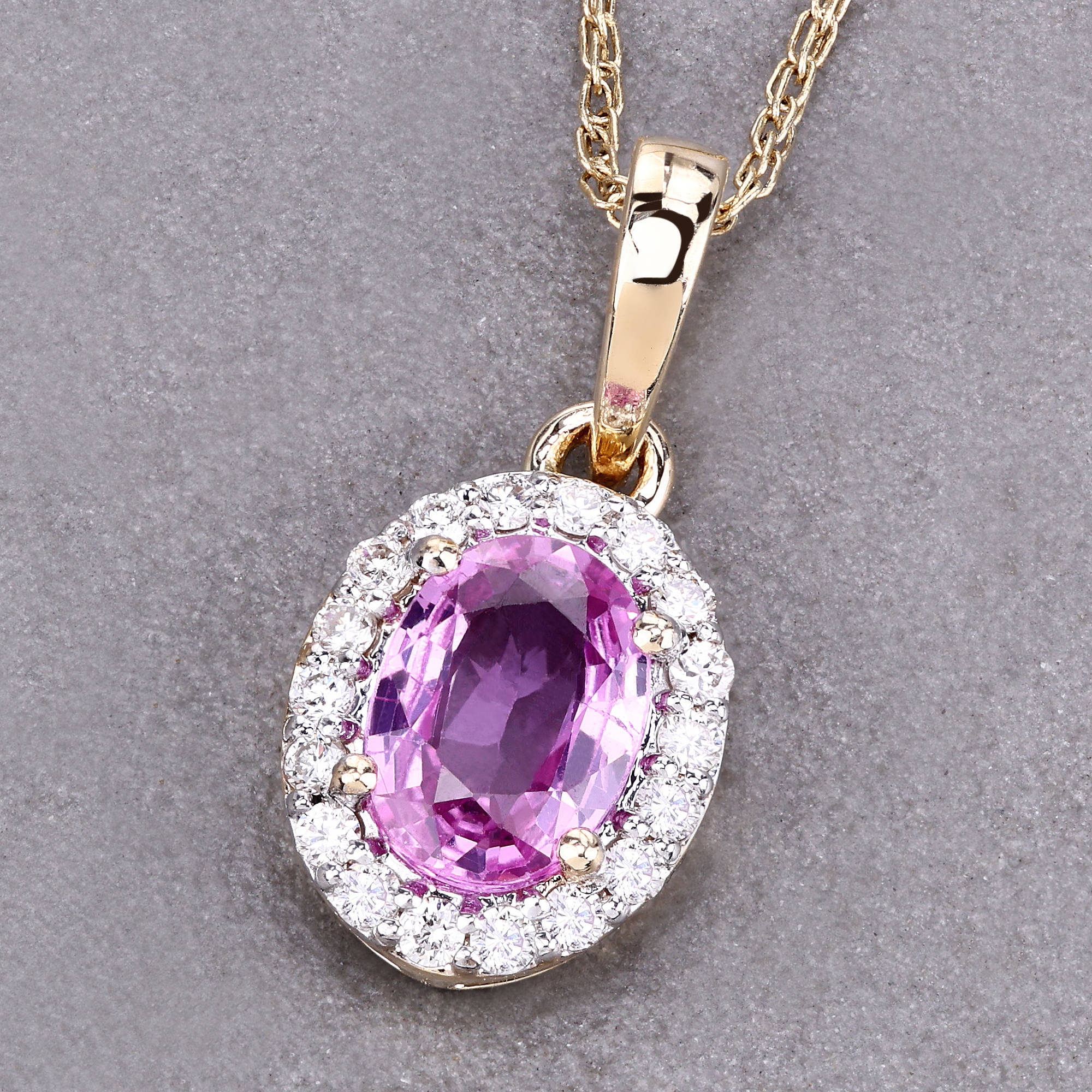 Pink Sapphire Pendant With Diamonds 0.96 Carats 14K Yellow Gold