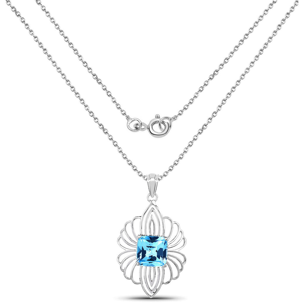 Swiss Blue Topaz Pendant 8.16 Carats Sterling Silver
