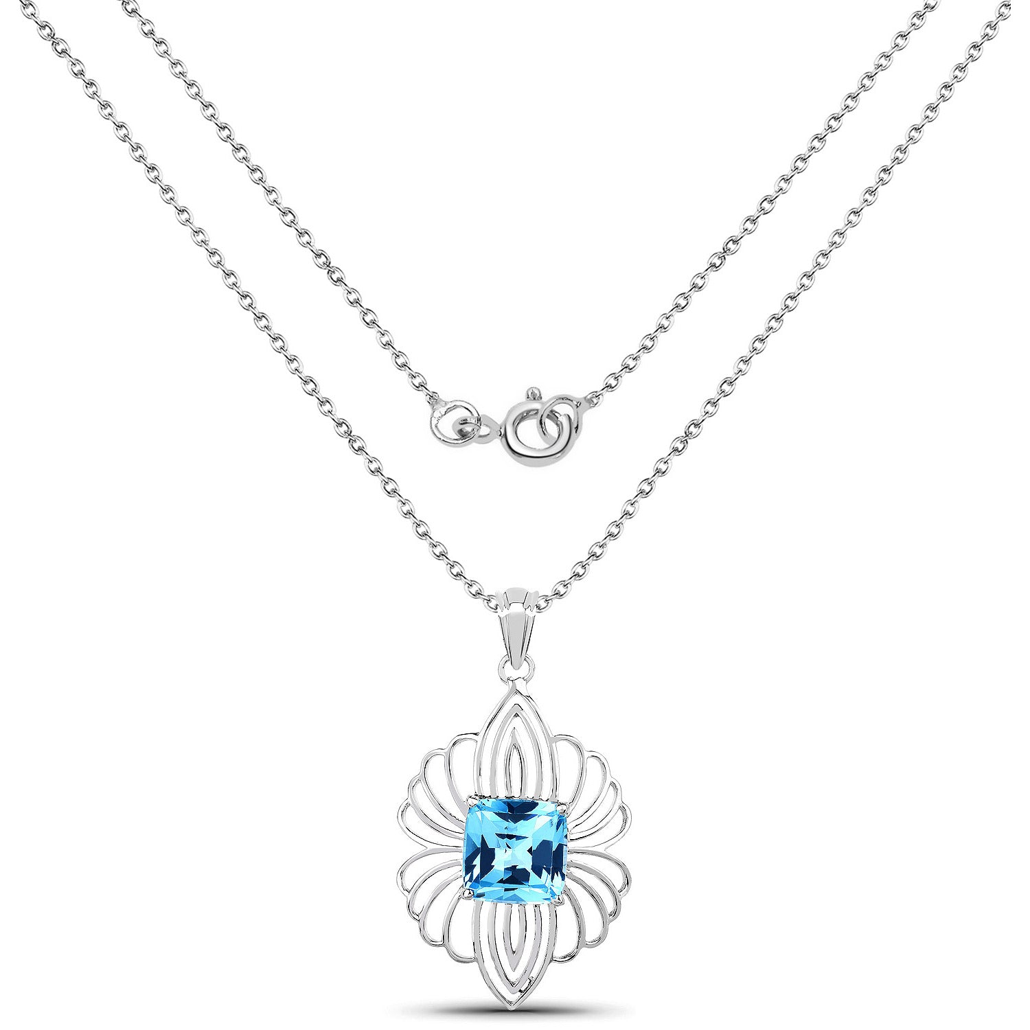 Swiss Blue Topaz Pendant 8.16 Carats Sterling Silver