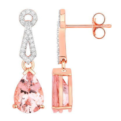 Morganite Drop Earrings Diamond Settings 3.6 Carats Total 14K Gold