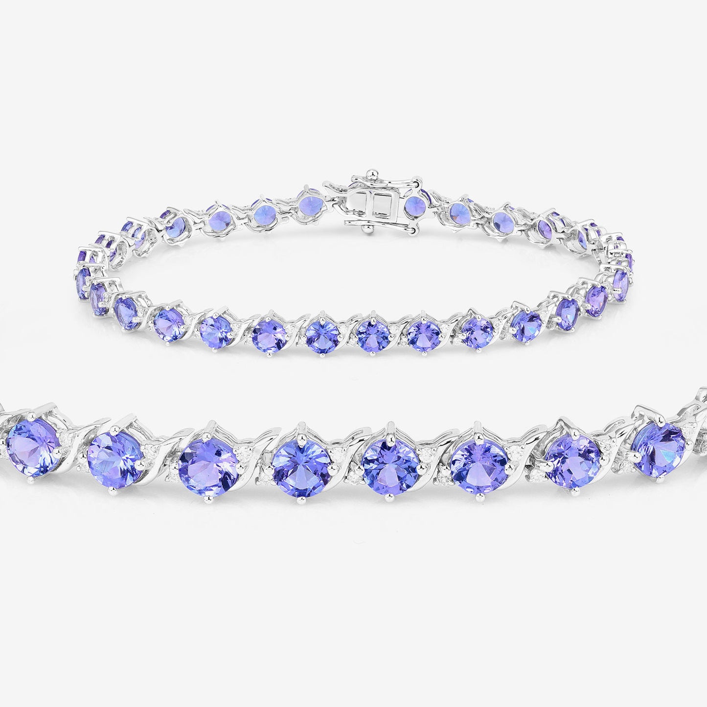 Tanzanite Tennis Bracelet Diamonds 6.9 Carats 14K White Gold