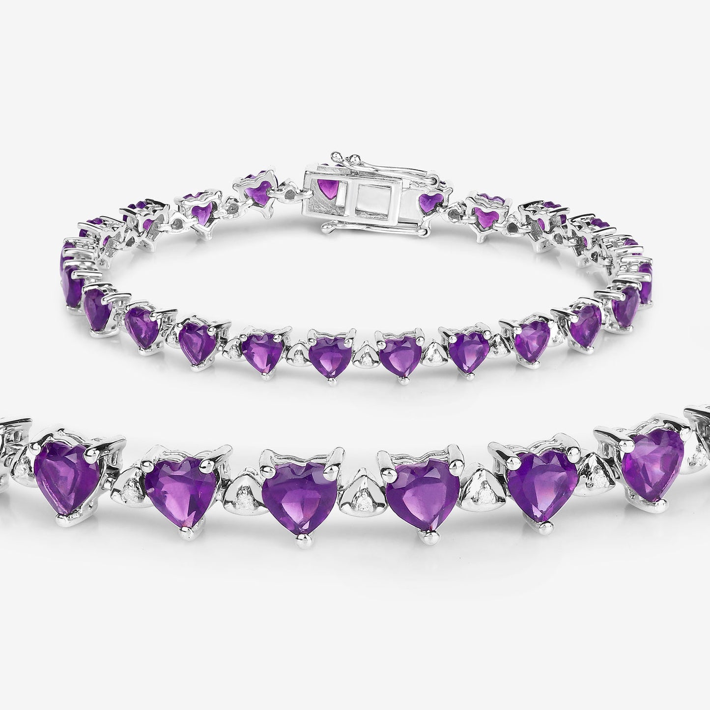 Amethyst Tennis Bracelet With Diamonds 9.98 Carats Sterling Silver