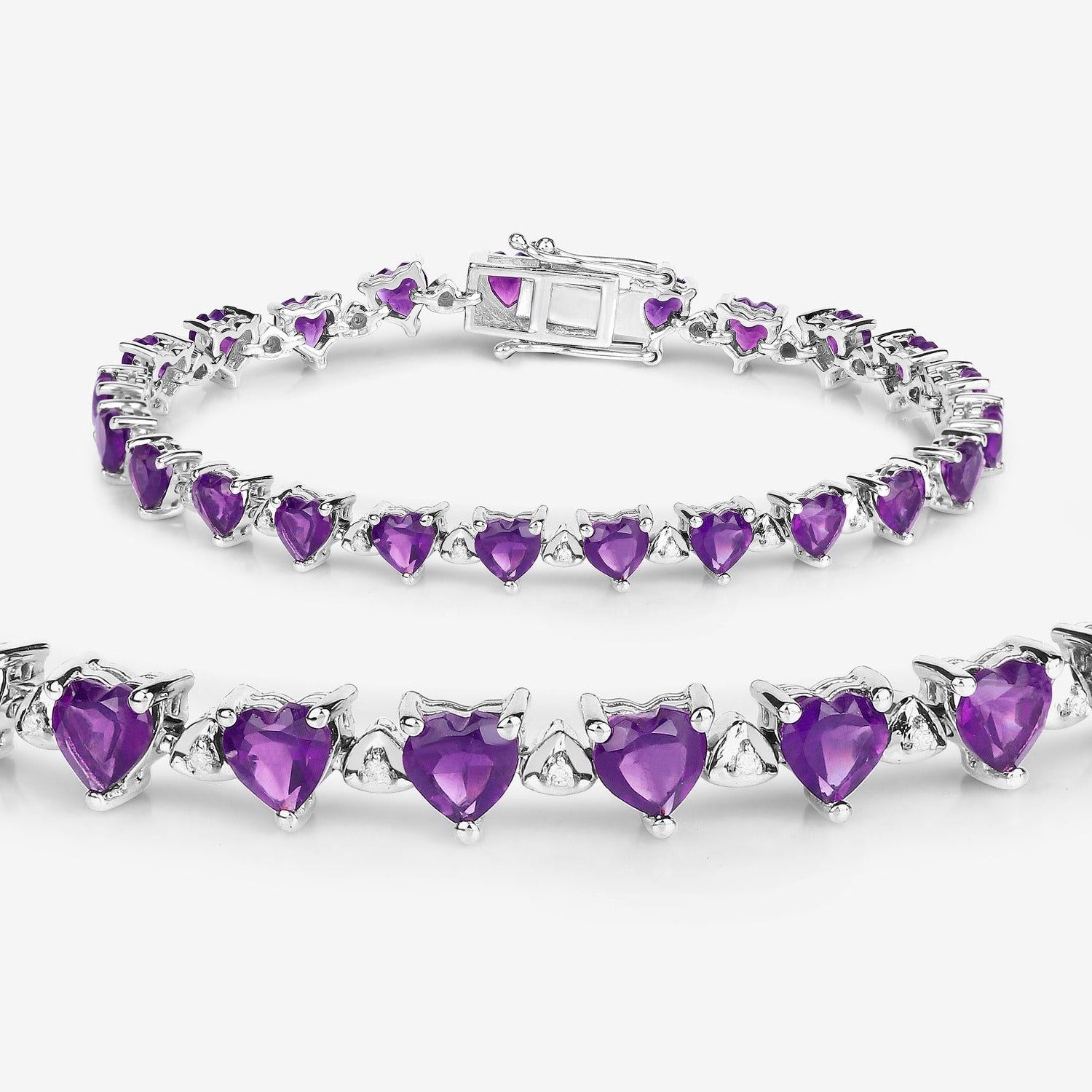 Amethyst Tennis Bracelet With Diamonds 9.98 Carats Sterling Silver