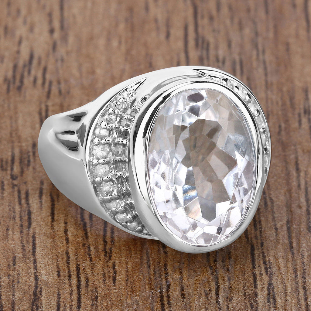 Crystal Quartz Ring With Diamonds 5.34 Carats Sterling Silver