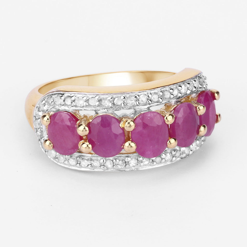 Ruby Ring With Diamonds 1.7 Carats Gold Plated Silver