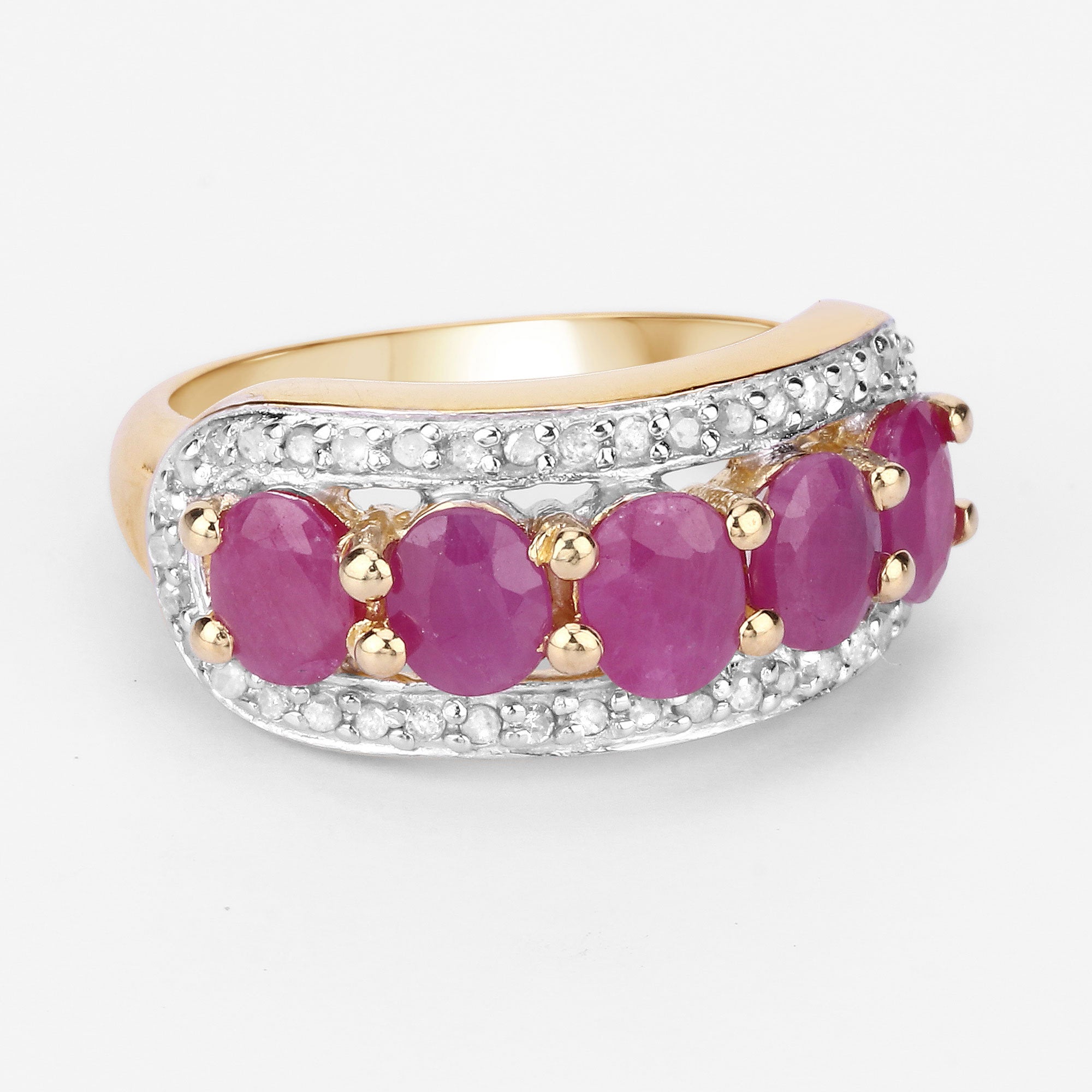 Ruby Ring With Diamonds 1.7 Carats Gold Plated Silver