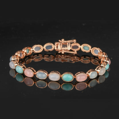 Natural Mixed Gemstones Bracelet 17.46 Carats Gold Plated Silver