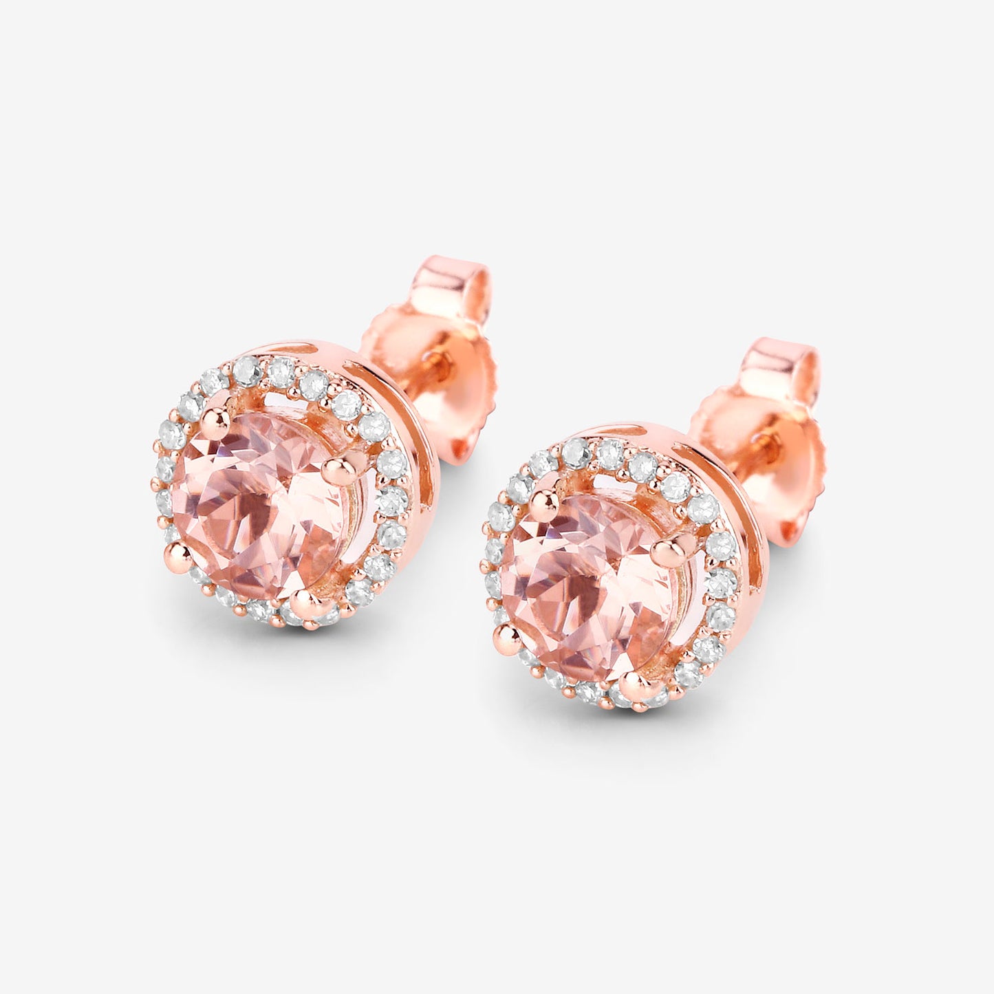 Morganite Stud Earrings With Diamonds 0.9 Carats 14K Rose Gold