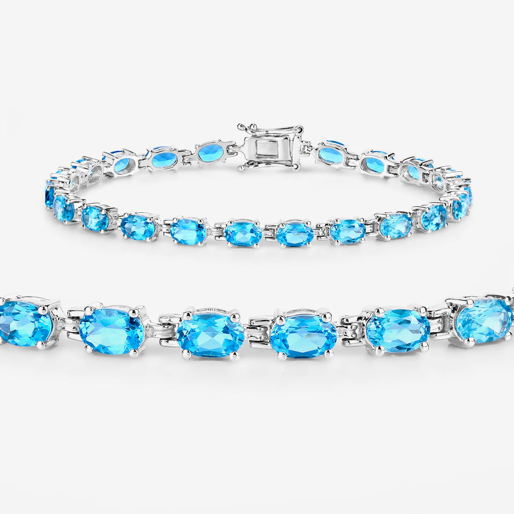 Swiss Blue Topaz Tennis Bracelet 10.7 Carats Sterling Silver