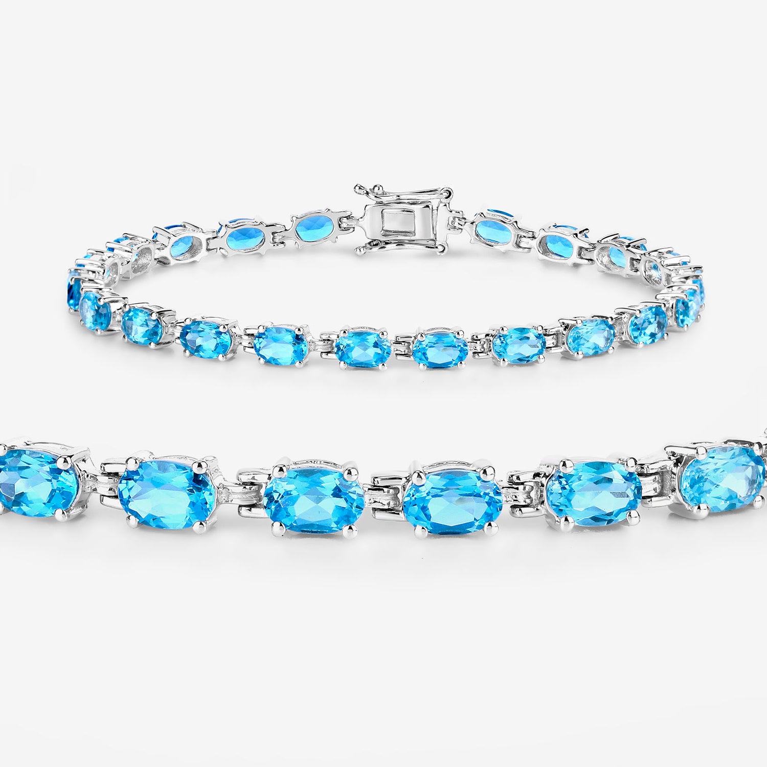 Swiss Blue Topaz Tennis Bracelet 10.7 Carats Sterling Silver