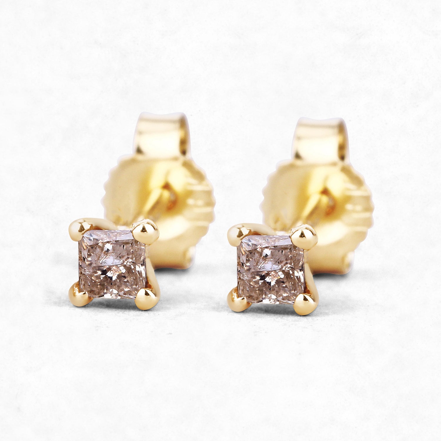 Champagne Diamond Stud Earrings 0.3 Carats 14K Yellow Gold