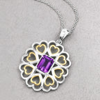 Amethyst Flower Pendant 2.08 Carats Gold Plated Silver