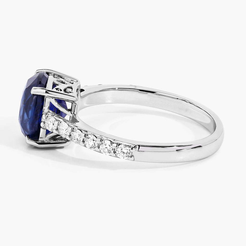 Blue Sapphire Ring With Diamonds 3.82 Carats 18K White Gold