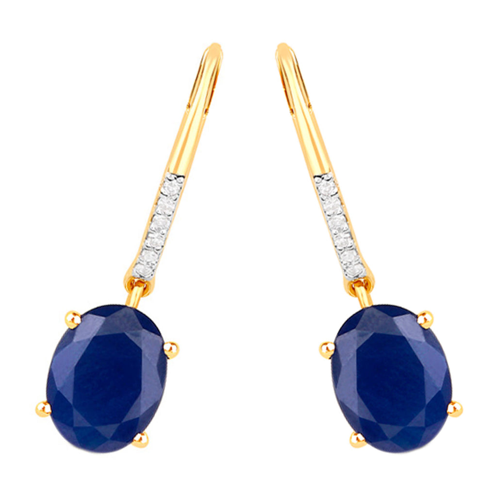Natural Sapphire Earrings With Diamonds 4.12 Carats Gold Plated Silver
