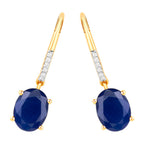 Natural Sapphire Earrings With Diamonds 4.12 Carats Gold Plated Silver