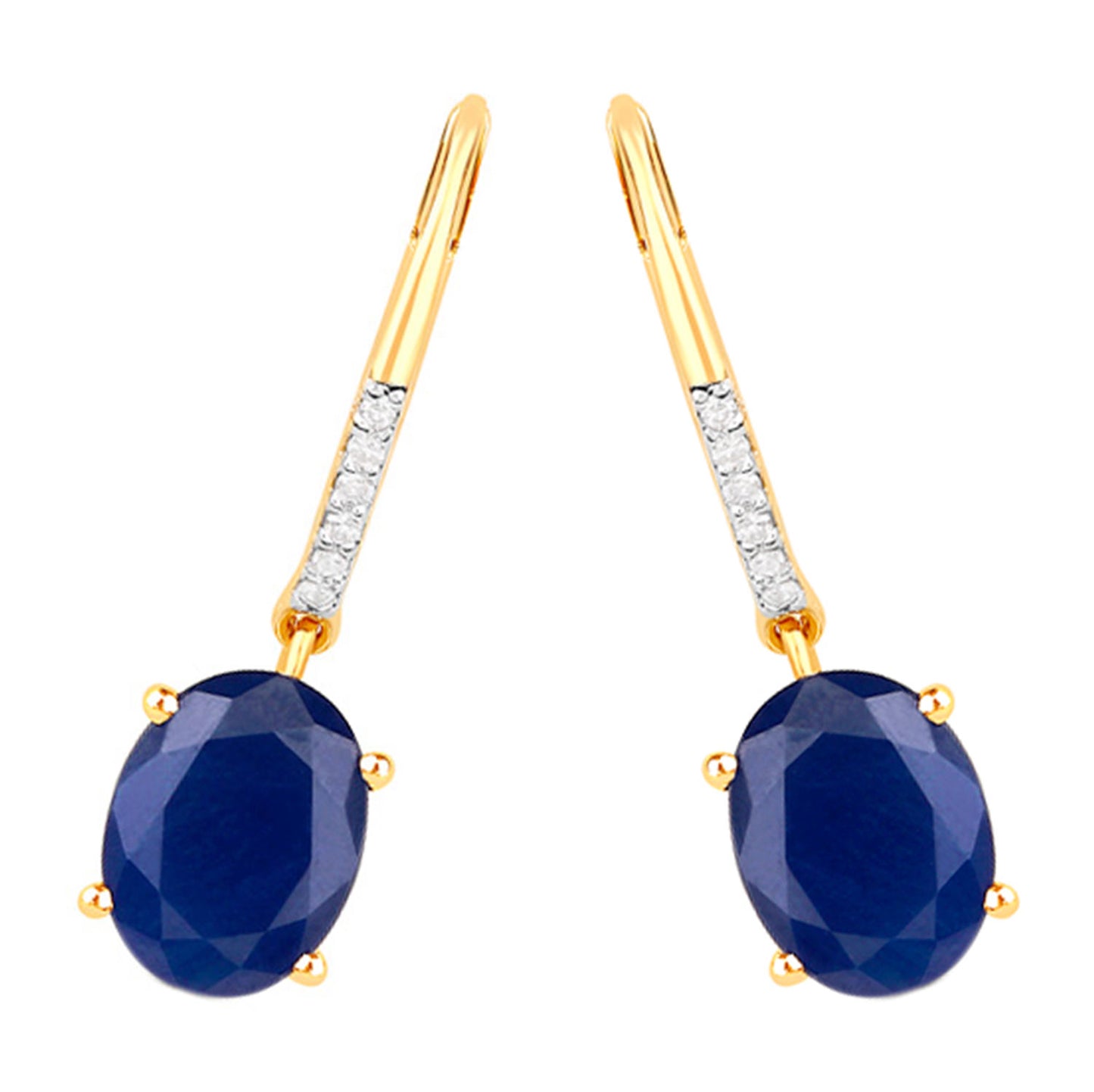 Natural Sapphire Earrings With Diamonds 4.12 Carats Gold Plated Silver