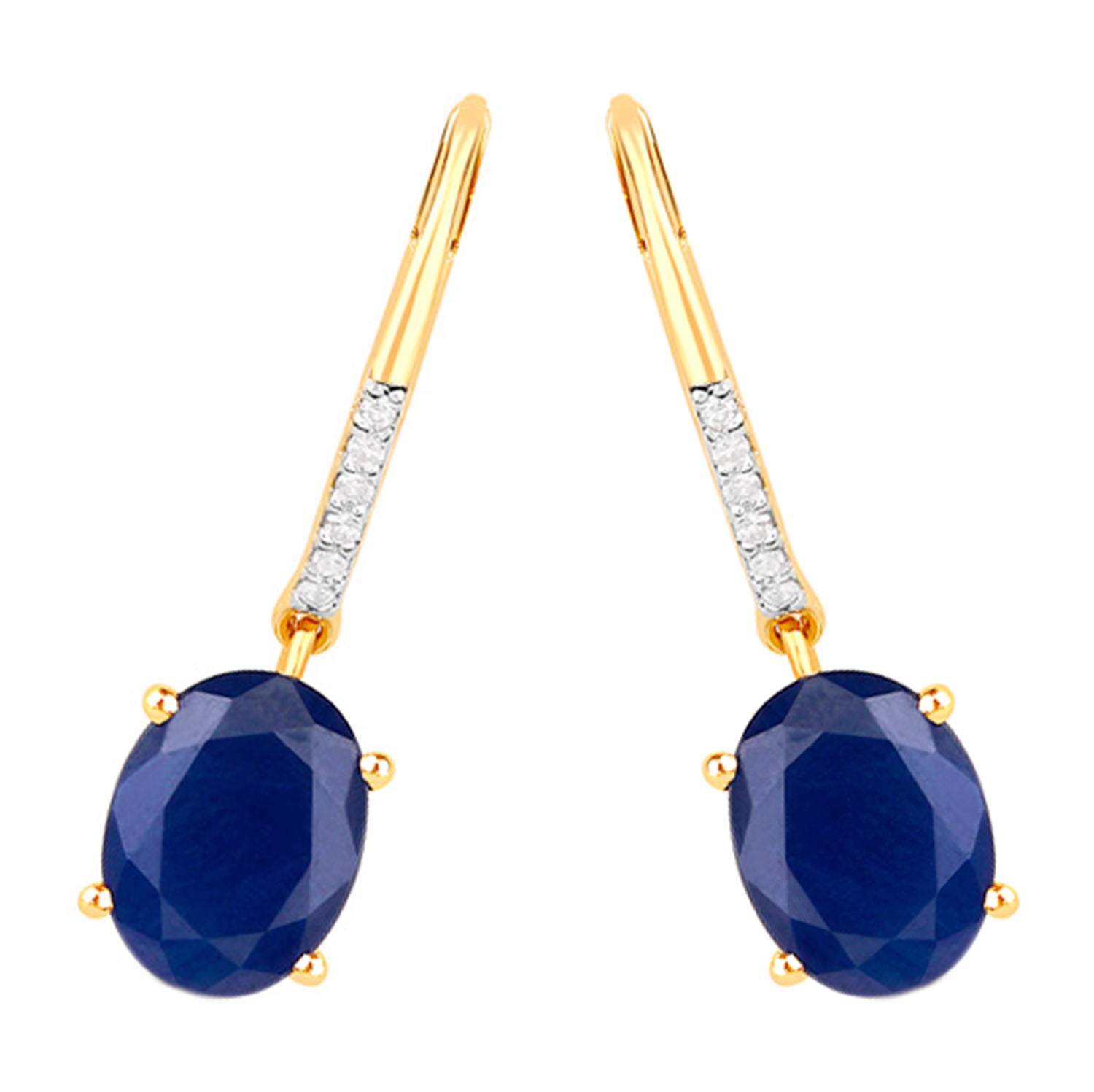 Natural Sapphire Earrings With Diamonds 4.12 Carats Gold Plated Silver