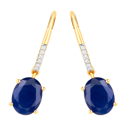 Natural Sapphire Earrings With Diamonds 4.12 Carats Gold Plated Silver