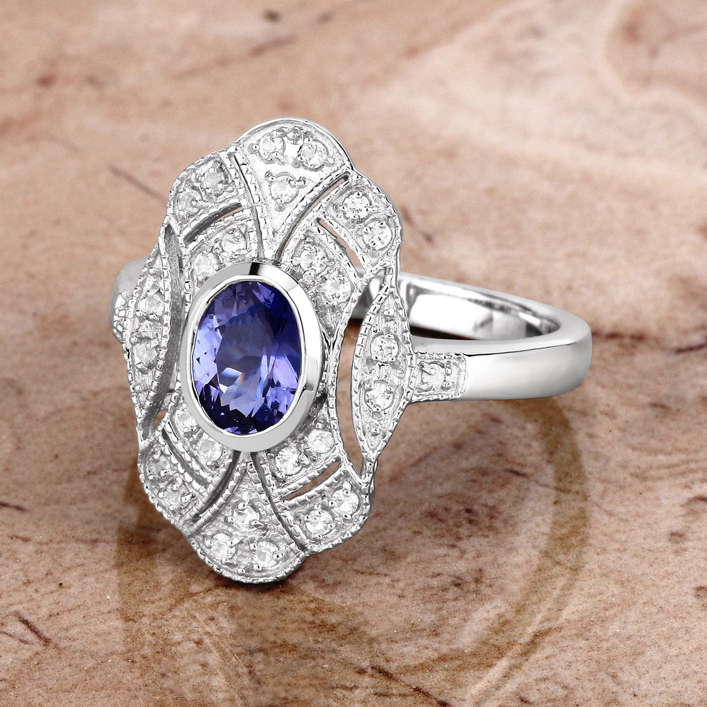 Tanzanite Ring With White Topaz 1.14 Carats Sterling Silver
