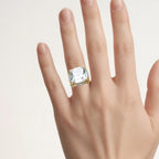 Green Amethyst Ring White Topaz 8.22 Carats Gold Plated Silver