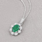 Zambian Emerald Pendant With Diamonds 0.76 Carats 10K White Gold