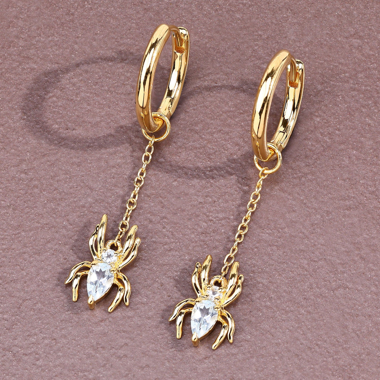 Blue Topaz Spider Earrings 0.54 Carats Gold Plated Silver