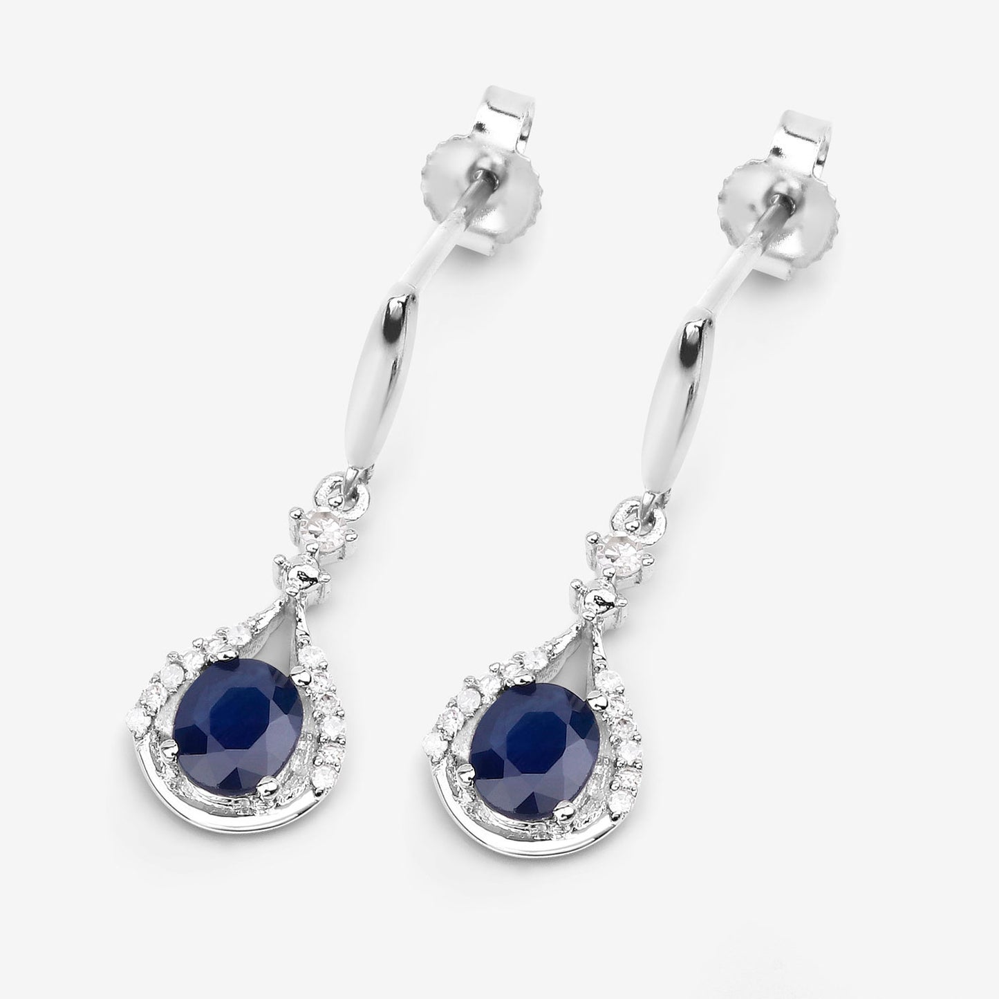 Natural Sapphire Earrings With Diamonds 0.82 Carats 14K White Gold