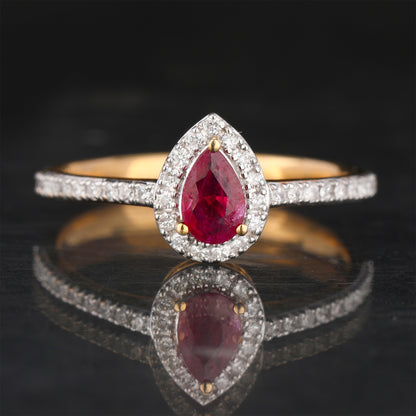 Natural Mozambique Ruby Ring With Diamonds 0.62 Carats 10K Yellow Gold