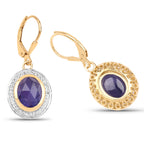 Natural Tanzanite Earrings With White Topaz 7.38 Carats Gold Plated Silver